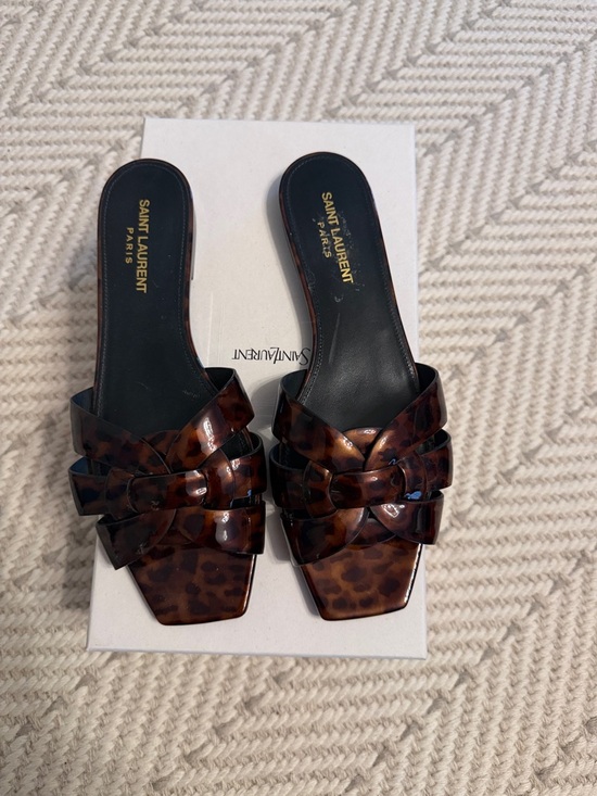 Saint Laurent Shoes - YSL Saint Laurent Tortoiseshell Brown Patent tribute sandals size 38.5